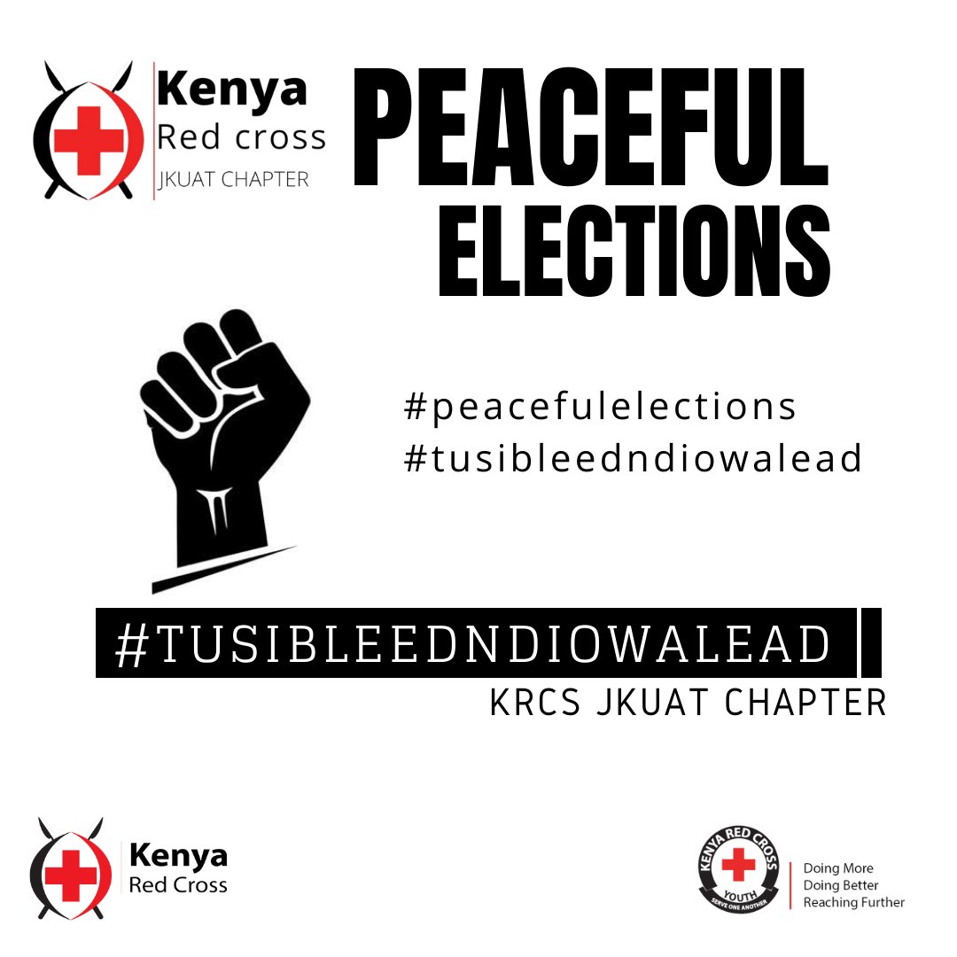 Let's stand up for peaceful elections ✊
#TusibleedNdioWalead #peacefulelections #kenyamoja #redcrossyouth #youthempowerement