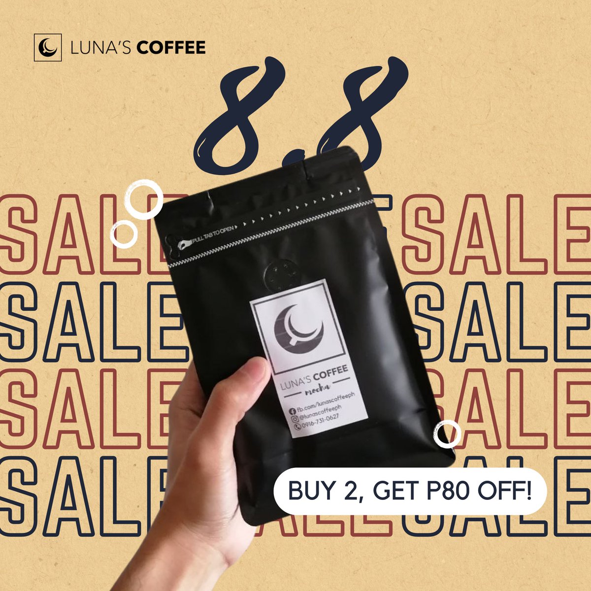 lunascoffeeph's tweet photo. Can't get enough of Luna's Coffee? Try our ground coffee in 250 gram pack!

Beginning 8.8.22 we are offering Php 80 off when you buy 2 packs of ground coffee. Available flavors:
☕️ Barako
☕️ Double choco (best seller)
☕️ Hazelnut
☕️ Mocha https://t.co/kxJdmTMlyr