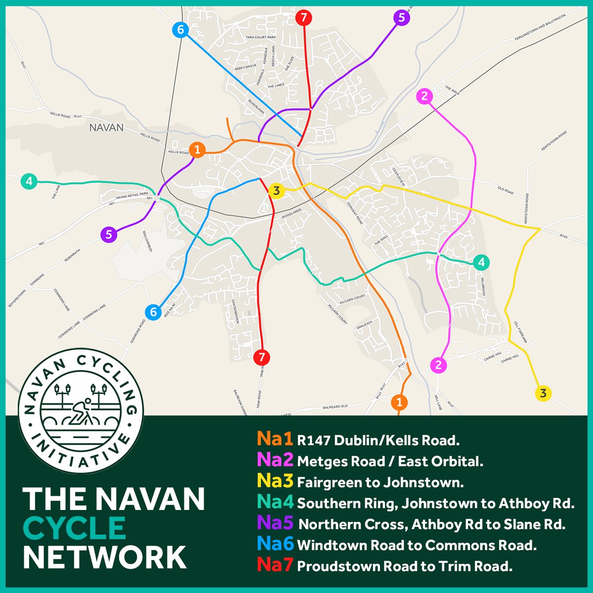 It also can’t be stressed enough that this scheme is not just for Convent Road, but plays a key part in connecting the overall plans for the #NavanCycleNetwork.

It is part of the 'Athlumney to Trim Road Cycle and Pedestrian Scheme' (2018), &amp; on a key route for the town. 5/5