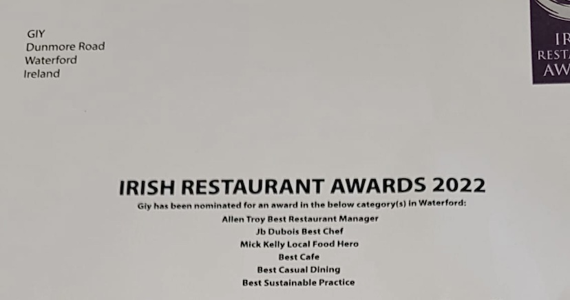 We are pleased to have been nominated for numerous categories for the <a href="/restawards/">IrishRestaurantAward</a> this year! 

Thank you to all of our amazing followers and customers for the support. 💚👏

<a href="/giyireland/">GIY</a> <a href="/mickkellygrows/">Mick Kelly</a> <a href="/JBDuboisChef/">Jean Baptiste Dubois</a>