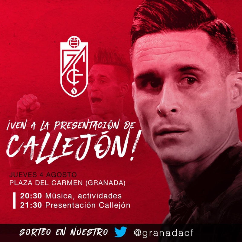GranadaCF's tweet photo. 🎁 ���𝐎𝐑𝐓𝐄𝐎 || Consigue la 𝗰𝗮𝗺𝗶𝘀𝗲𝘁𝗮 de Callejón y un 𝗠𝗲𝗲𝘁 &amp; 𝗚𝗿𝗲𝗲𝘁 con el jugador. 👕🤝

1️⃣ RT a esta publicación. 
2️⃣ Comenta este tweet con #CallejónNazarí. 

⏳ El sorteo finalizará el 4 de agosto a las 16:00h. 

 #𝙀𝙩𝙚𝙧𝙣𝙖𝙇𝙪𝙘𝙝𝙖 🇦🇹