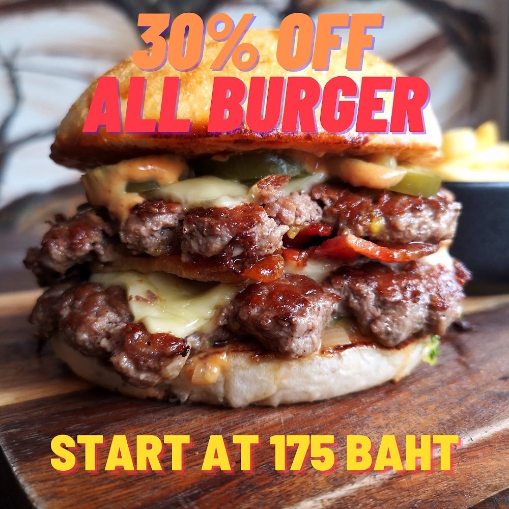PapasKitchenBKK's tweet photo. 30% discount on ALL BURGERS every Wednesday this month!

Available for dine in, pick up or delivery via Robinhood app.

#papaskitchenphattanakan
#burgersinbkk https://t.co/03x7NBmGWN