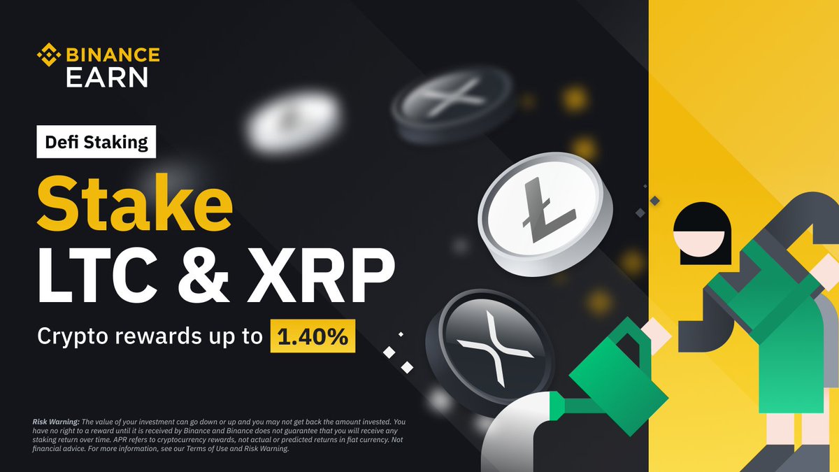 Binance DeFi Staking adds support for $LTC and $XRP, with up to 1.40%  rewards rates. More info & risk warning below. ➡️ https://t.co/6xjBteZDFZ