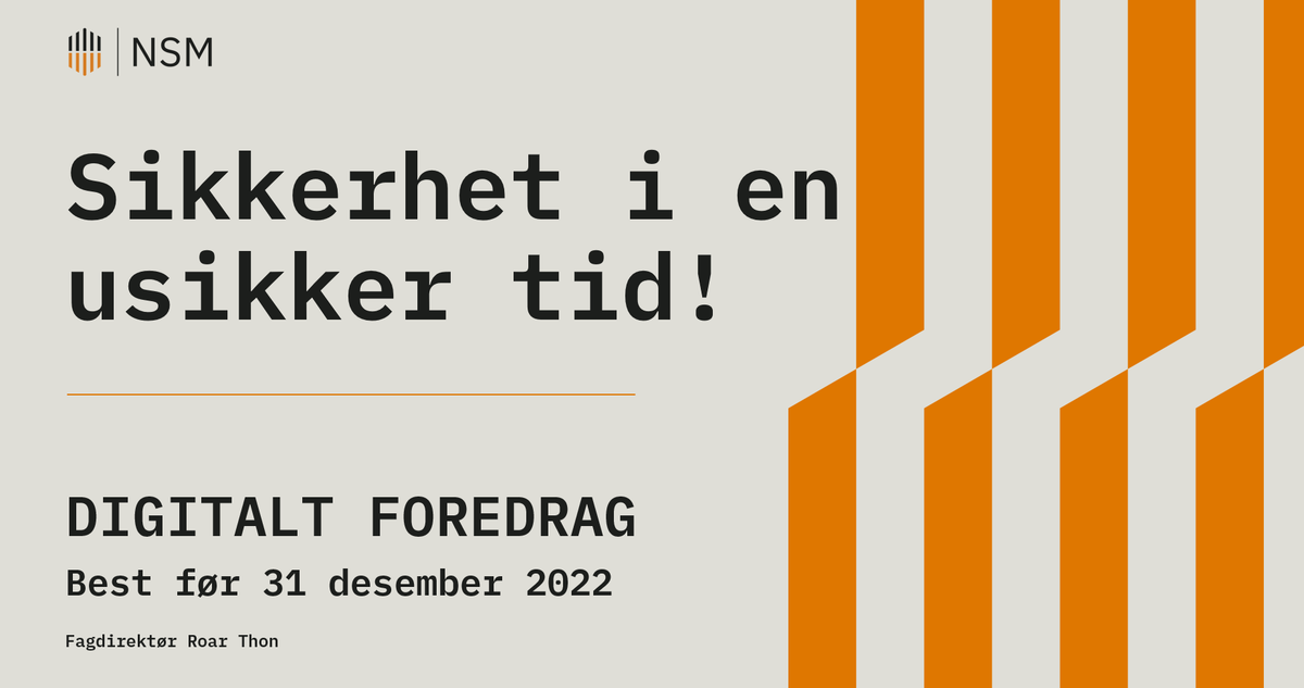 Roar Thon (@secdefence) on Twitter photo Skal spille inn et foredrag om digital sikkerhet som skal spres litt rundt omkring. I et fagområde hvor nye hendelser stadig oppstår og situasjonsbildet endrer seg er det faktisk viktig å sette en best før dato.
#cybersec #sikkerhet #formidling #foredrag <a href="/NSM_no/">Nasjonal sikkerhetsmyndighet (NSM)</a> Skal spille inn et foredrag om digital sikkerhet som skal spres litt rundt omkring. I et fagområde hvor nye hendelser stadig oppstår og situasjonsbildet endrer seg er det faktisk viktig å sette en best før dato.
#cybersec #sikkerhet #formidling #foredrag <a href="/NSM_no/">Nasjonal sikkerhetsmyndighet (NSM)</a>