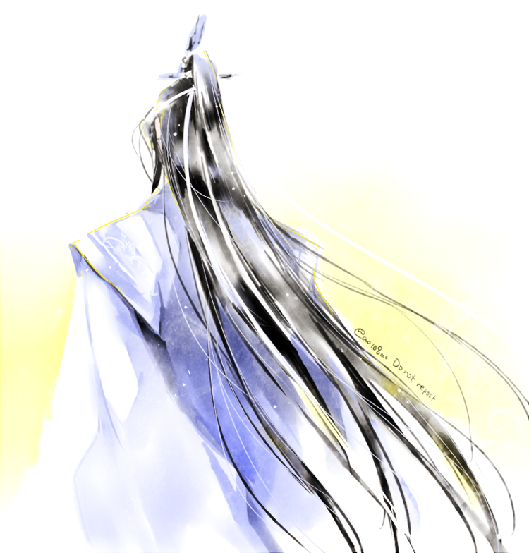 long hair 1boy solo male focus from behind black hair dated  illustration images