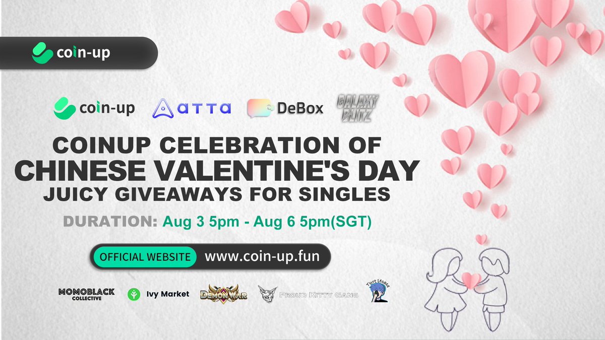 🏆CoinUp Juicy #Giveaways: $6,000 Secret Gifts🏆

💘Retweet &amp; follow the below ID
🥰Show your love to these ID on comment
➡️eg: I love <a href="/CoinUpOfficials/">CoinUp.io</a>

<a href="/CoinUpOfficials/">CoinUp.io</a>
<a href="/GalaxyBlitzGame/">Galaxy Blitz</a>
<a href="/DeBox_Social/">DeBox</a>
<a href="/TurtlecaseGang/">TCG</a>
<a href="/ATTA_Protocol/">ATTA</a> 
<a href="/momoblackpass/">钻石手-楚德</a> 
<a href="/PKGNFT/">Proud Kitty Gang Gamefi Launching Now</a>
@IvyMarket
<a href="/DemonWarNFT/">DemonWar</a>