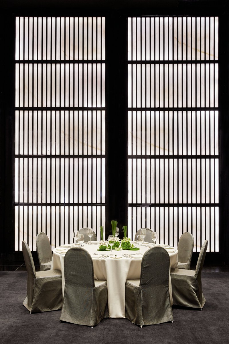In true Armani signature style, the elegant Armani/Ballroom on is a refined contemporary venue with Italian black marble detailing, backlit resin walls and space flexible enough to accommodate up to 400 guests. #ArmaniEvents