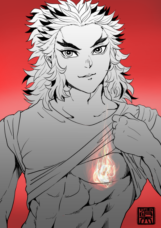 波天さんがTwitterに投稿した煉獄杏寿郎(鬼滅の刃)のイラスト。