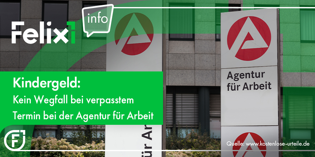 felix1_de's tweet image. Meldet sich ein #Kind als arbeitsuchend und bezieht keine Leistungen von der #AgenturfürArbeit, entfällt der Anspruch auf #Kindergeld nicht, nur weil es einen Termin bei der Agentur verpasst hat.

👉 Zum Urteil: kostenlose-urteile.de/FinG-Neustadt-…

#felix1 #felix1news #kindergeldkasse