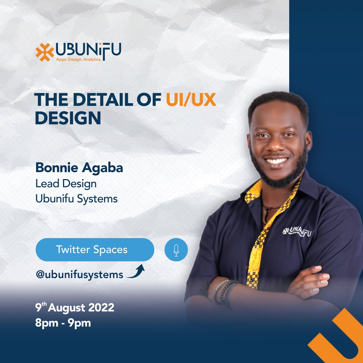 ubunifusystems's tweet photo. On 9th August, our lead Designer @Bonnie_Agaba will be on #TwitterSpaces to talk about one topic that has become increasingly popular on the TL; UI/UX design. Mark the date #DesignEaseLife https://t.co/ZCZ2lNaEWj