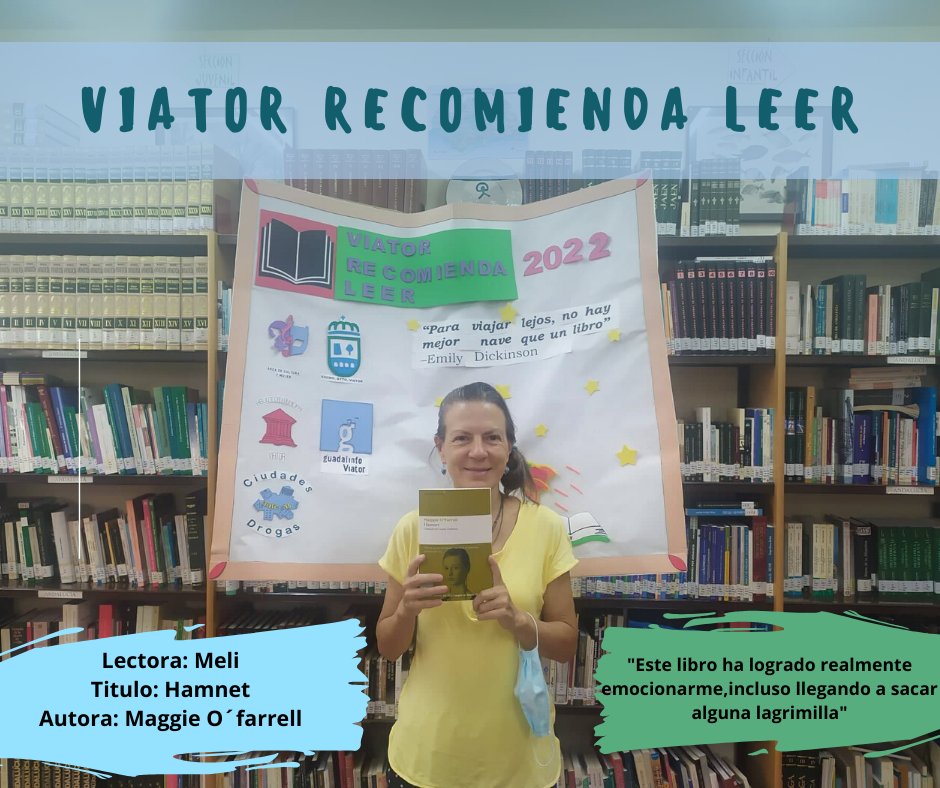 👏👏Esta semana nuestra usuaria Meli ha terminado de leer la obra de Maggie O´farrell “Hamnet”, y nos comenta que la recomienda totalmente a otr@s lector@s.📚📚

📝📝¿Y tú? ¿Qué nos recomiendas leer?

#ViatorRecomiendaLeer
<a href="/ManuelJAlcalde/">Manuel Jesús</a>
@culturaviator
@viatoraldia