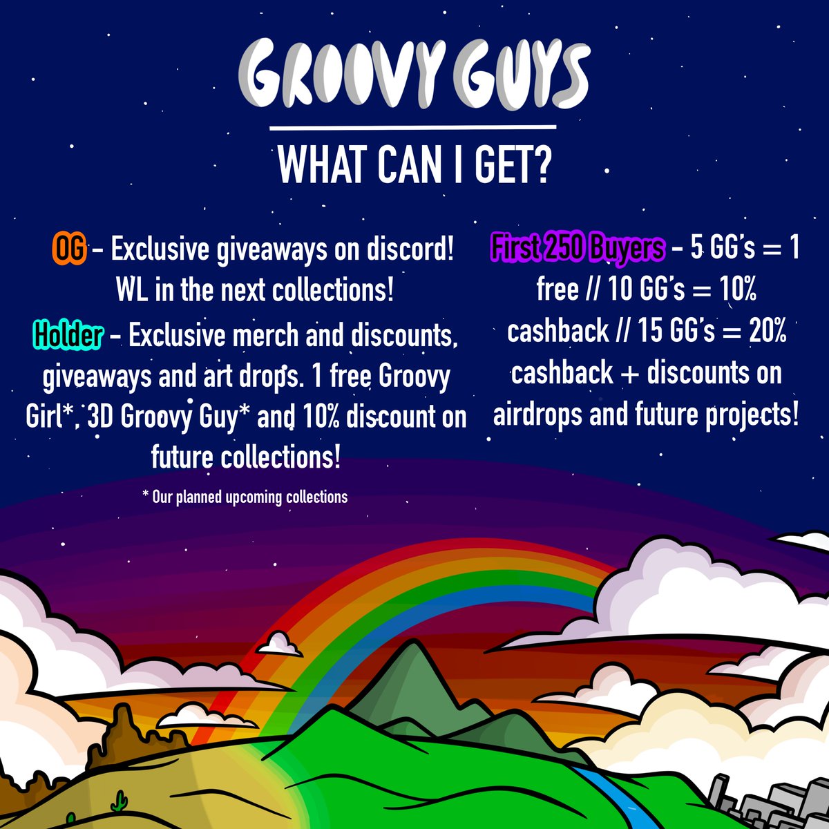 GroovyGuys's tweet image. HERE IS THE INFO THAT WE ALL ARE WAITING FOR🤩

Now you know the advantages to have or buy one of our GGs🔥

Don´t lose your chance to get the rewards or the OG in our discord🌴

First 20 Interacts will get OG (Proof in the comments)

#GG #NFT #NFTs #NFTCommunity #NFTGiveaway
