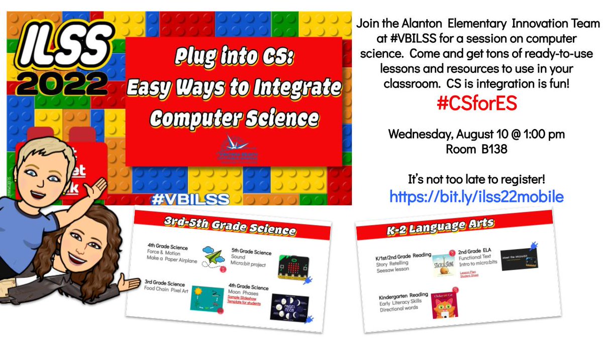 Do you want ready-to-use lessons and computer science resources for your classroom? Join @AlantonLMS and me for a fun resource filled session at the VBCPS ILSS. It's not too late to sign up! #vbits #vbschools #csfores bit.ly/ilss22mobile