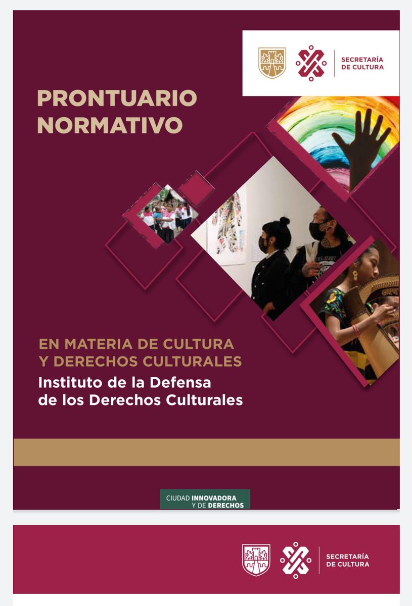 #QueNoSeTePase 
Te invitamos a conocer el Prontuario Normativo en materia de Cultura y Derechos Culturales, descargar su versión electrónica de manera gratuita en 👇🏼👇🏼 cultura.cdmx.gob.mx/storage/app/up…

👨🏼‍🎨🌿🤹🏽‍♂️🎨🎭🩰🎹🎼🎤🎺

#CiudadDeDerechos #DerechosCulturales #LaCiudadQueLoTieneTodo