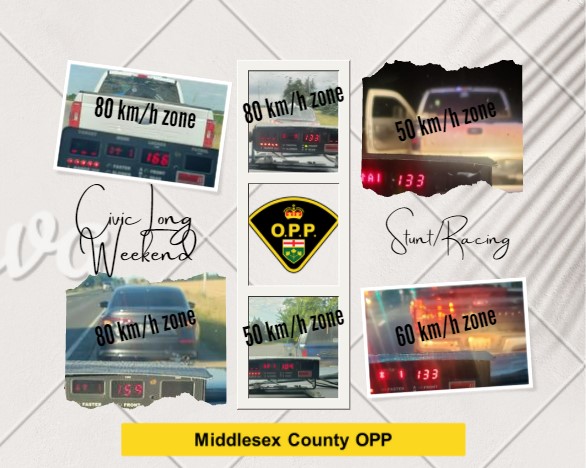 OPP_WR's tweet photo. #MiddlesexOPP officers were out doing their part keeping our @CountyMiddlesex roads as safe as possible over the #CivicLongWeekend. There's no need for these types of speeds on our roads. #OPP #SlowDown #DriveWithRespect #Stunt ^jh https://t.co/2Jx8pjqJAQ