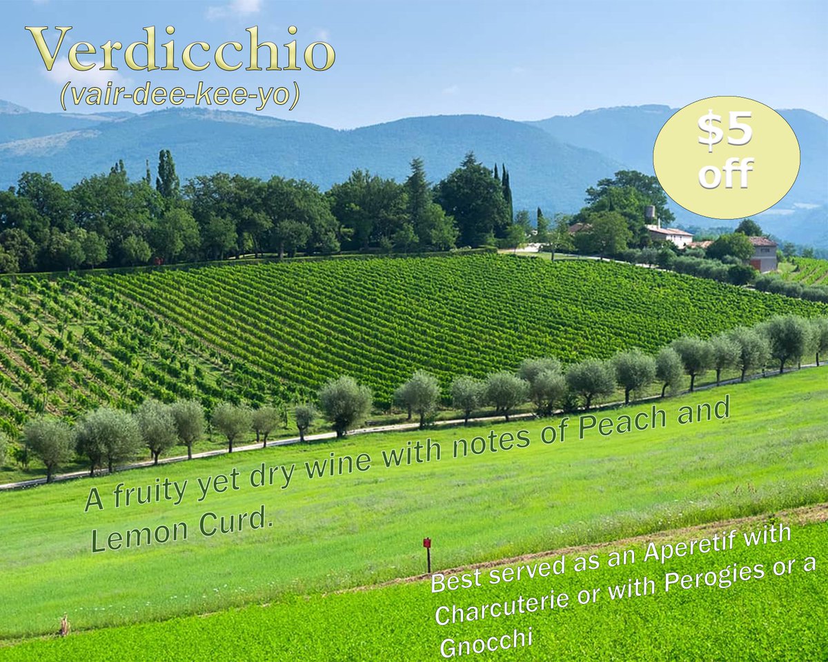 ExquisiteWines's tweet photo. August Specials - https://t.co/THJPcp0igN

My favourite of the specials this month

Verdicchio
(vair-dee-kee-yo)

A fruity yet dry wine with notes of Peach and Lemon Curd. 

Best served as an Aperetif with Charcuterie or with Perogies or a Gnocchi https://t.co/YreDkzFSnL