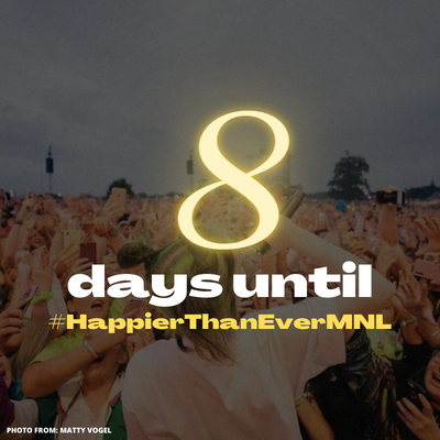 BillieEilishPH's tweet photo. "Wait a minute, let me finish
I know you don't care
But can you listen?"

8 days until #HappierThanEverMNL 💛 https://t.co/6zIThNFJfA