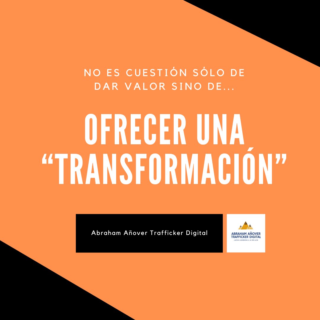 abrahamag83's tweet photo. No es cuestión sólo de dar valor sino de ofrecer una transformación. Además de ofrecer a tu #clienteideal cosas que le interesen realmente, tienes que, de algún modo, generarle el cambio que está buscando, la transformación que piensa que podría mejorar su vida. #TheSolution https://t.co/Ge45VD8NkJ