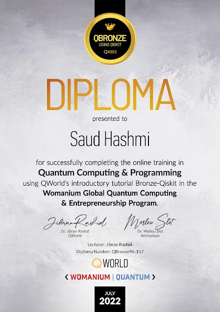 BtrCallSaud's tweet photo. QBronze done.🥉
Next up. QSilver🥈

Thank you for the awesome education @QWorld19 @womanium 

#QuantumComputing #QWorld #Womanium https://t.co/G1FvUBMIIx
