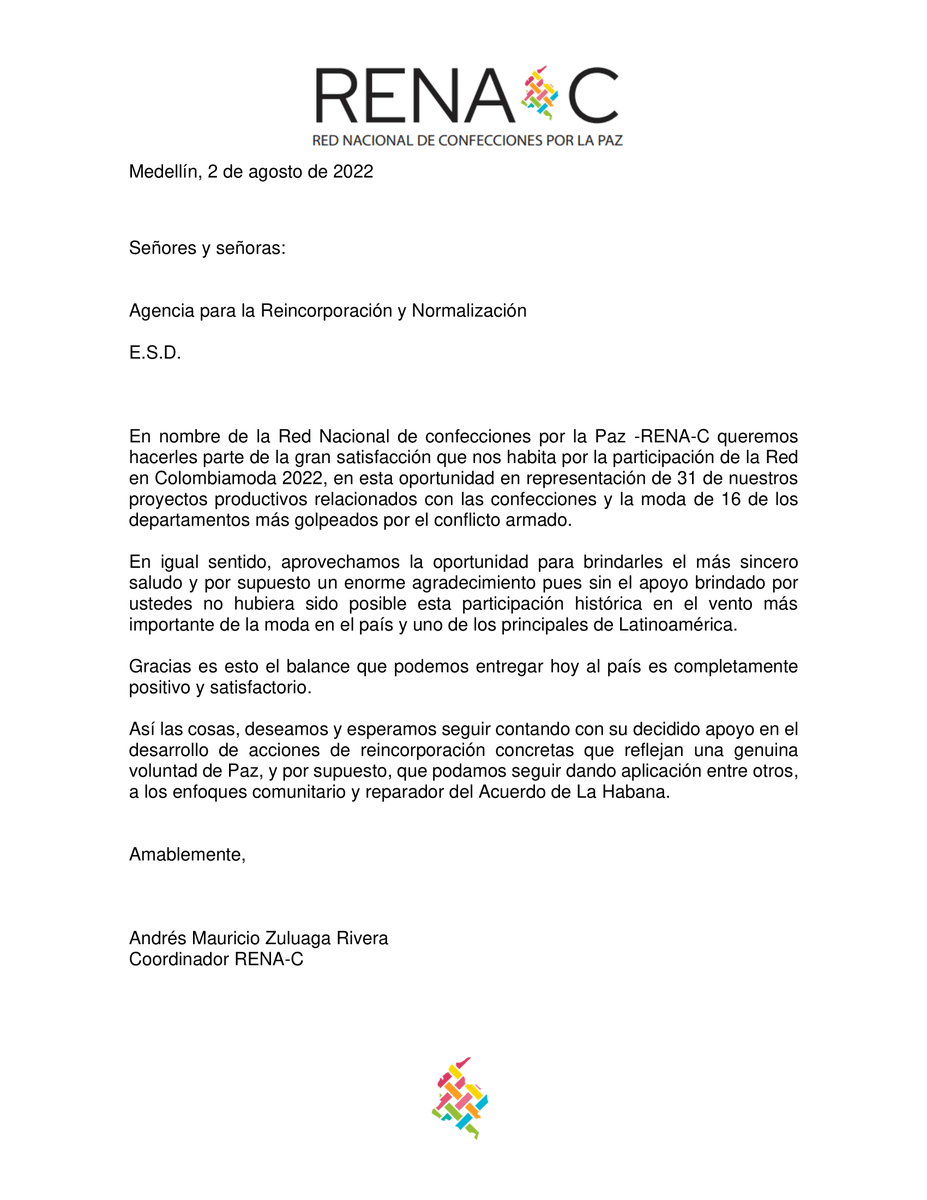 AFSTAPPER's tweet photo. ¡Gracias @redna_c por su compromiso! Este mensaje y el éxito logrado en #Colombiamoda2022 demuestra que el trabajo lo debemos hacer en equipo. Colombia tiene una oportunidad única de construir un país más equitativo e inclusivo y desde @ARNColombia siempre estaremos dispuestos. https://t.co/WHl5KYs3Kn