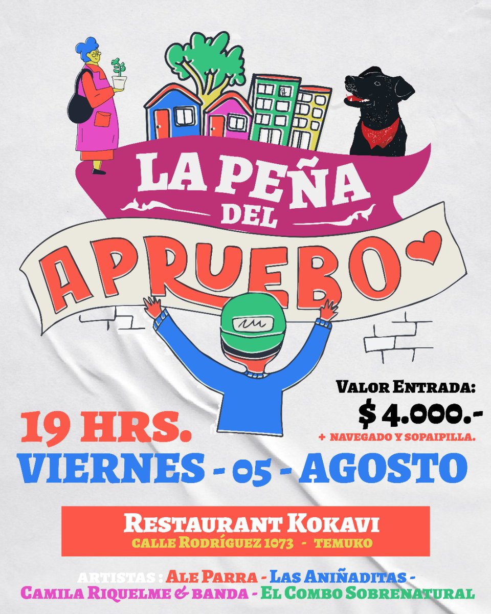 🟢 Los movimientos sociales de la Araucanía l@s invitamos a colaborar con su asistencia y difusión de este gran evento que busca recaudar recursos para costear en parte la campaña por el apruebo de la nueva constitución 💪💪.  
#MayPilen
#FelepeMay