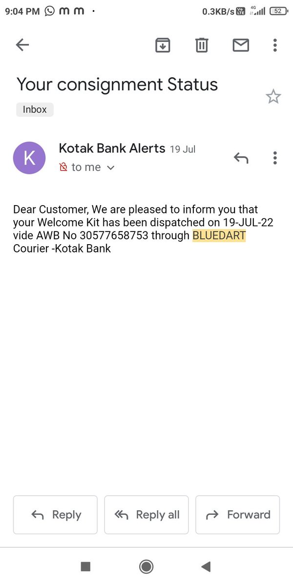himlko78's tweet photo. @BlueDartCares Same thing is going to be repeated. Last time three days happened like this and card was returned to bank. When I complained they told me there is no norms to deliver in other place while your boy asked me to come to his place to collect. And in the end returned my card to bank. https://t.co/OColyeGe6O