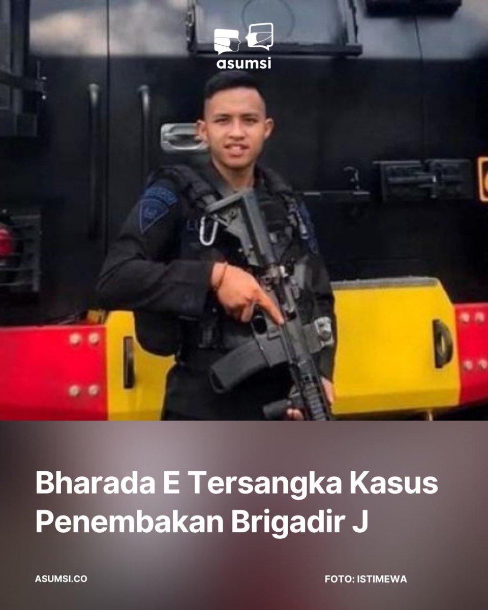 asumsico's tweet photo. [Breaking News] 

Bareskrim Mabes Polri tetapkan Bharada E sebagai tersangka kasus penembakan Brigadir J. Hal tersebut disampaikan oleh Dirtipidum Bareskrim Polri Irjen Andi Rian. https://t.co/zoMXSezVTY