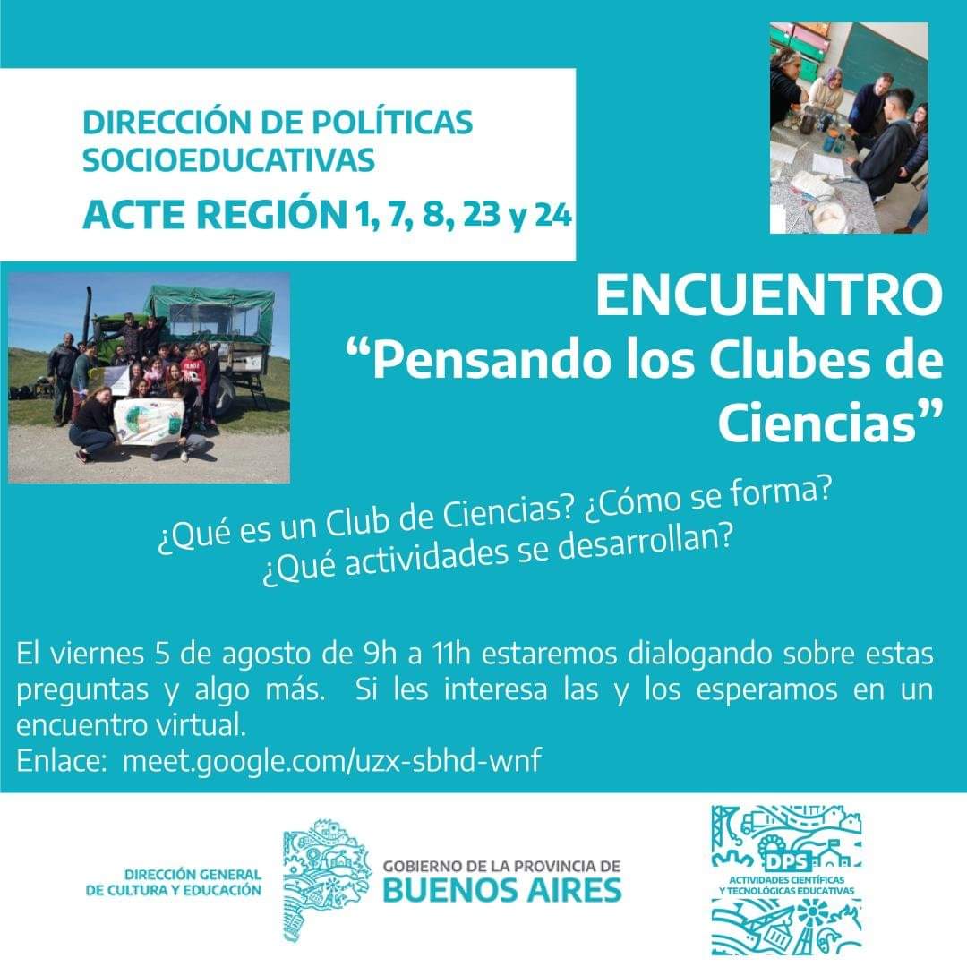 acteba8's tweet photo. Charla de difusión: 
Si queres armar un Club de Ciencias en tu escuela conéctate y aclarara todas tus dudas!!
"Pensando los Clubes de Ciencias"
Viernes 5/8, de 9 a 11 hs.
Encuentro virtual por Google Meet, link para conectarse:
https://t.co/0eGZ6WZP4J https://t.co/mXGixGAOdv