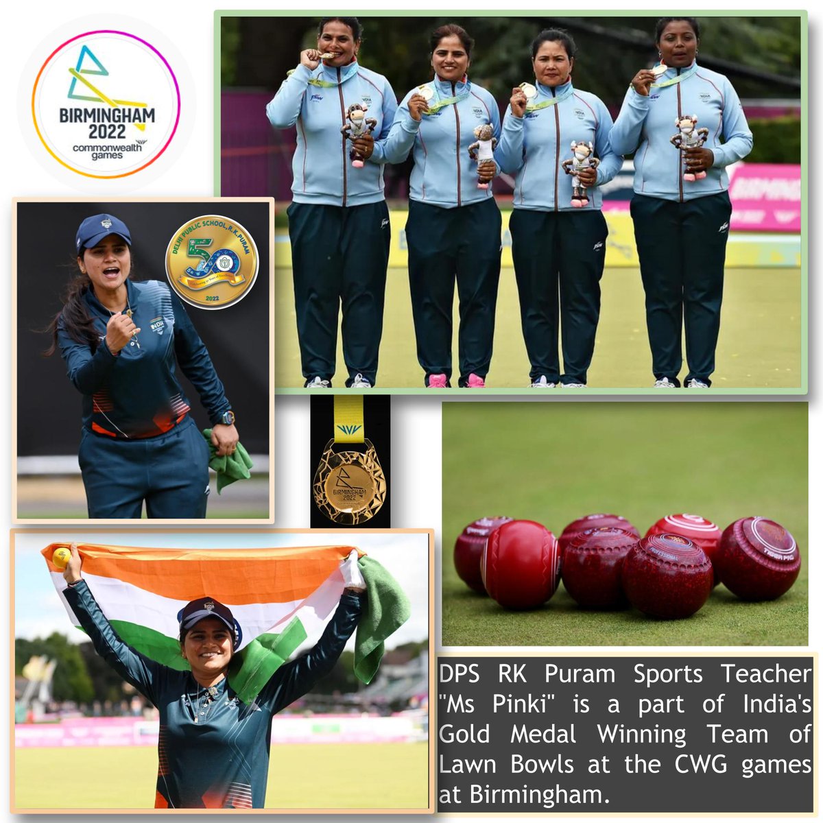 DPS RKPuram (@dpsrkpnet) on Twitter photo DPS RK Puram Sports Teacher "Ms Pinki" is a part of India's Gold Medal Winning Team of Lawn Bowls at the CWG games at Birmingham.
#dpsrkp #dpsrkp50years #cwg2022 #pinkidpsrkp #GoldMedal #LawnBowls #TeamIndia DPS RK Puram Sports Teacher "Ms Pinki" is a part of India's Gold Medal Winning Team of Lawn Bowls at the CWG games at Birmingham.
#dpsrkp #dpsrkp50years #cwg2022 #pinkidpsrkp #GoldMedal #LawnBowls #TeamIndia