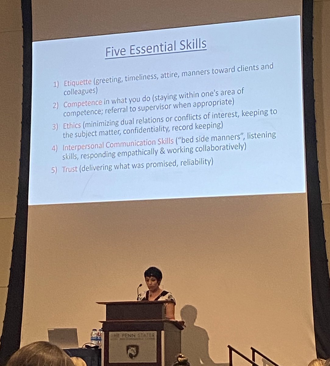 NLMteach's tweet photo. Dr. Kazemi sharing five essential skills that are the things we expect from others and those that are expected of us. These skills are also important to those we serve. What do they need from us? TRUST #NAC2022 #NAC26 #appliedbehavioranalysis https://t.co/Qh1Wbpl4YV