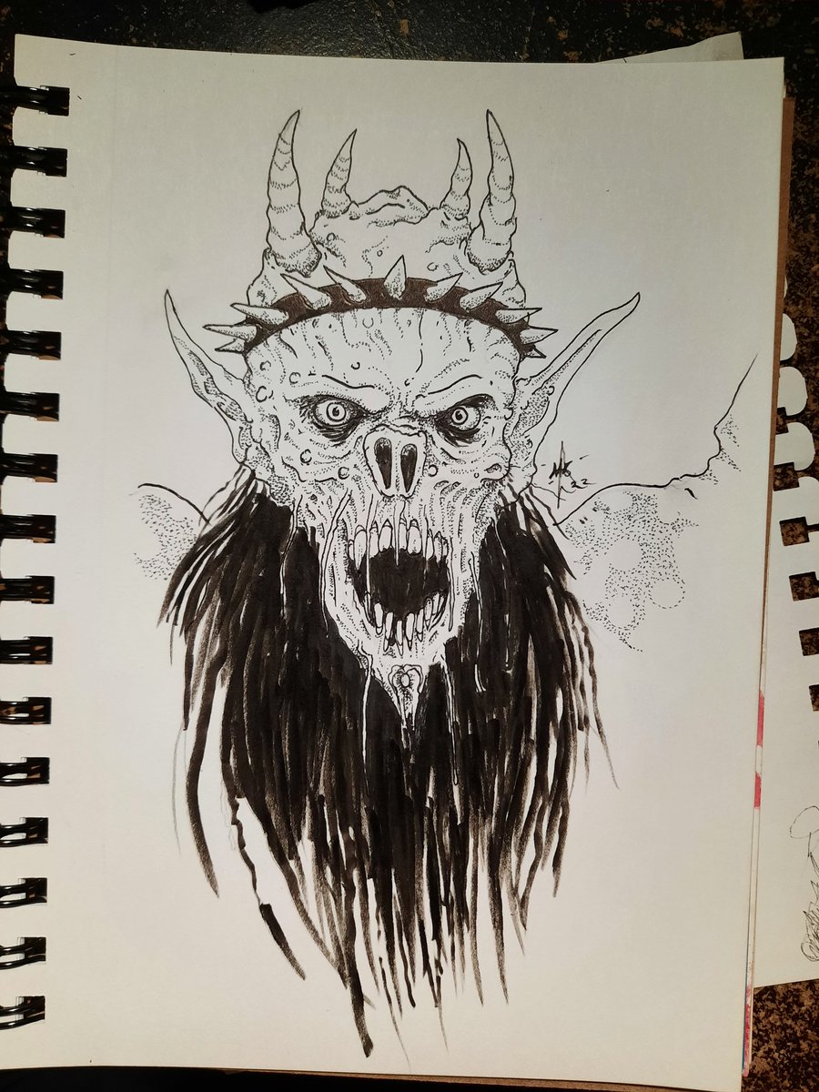 eyballsoup's tweet image. Sketchbook Offering 
"Oderus Urungus.." 2022
.
.
#horror #metal #penandink #gwar #hailoderus #eyballsoup #stippling #darkart