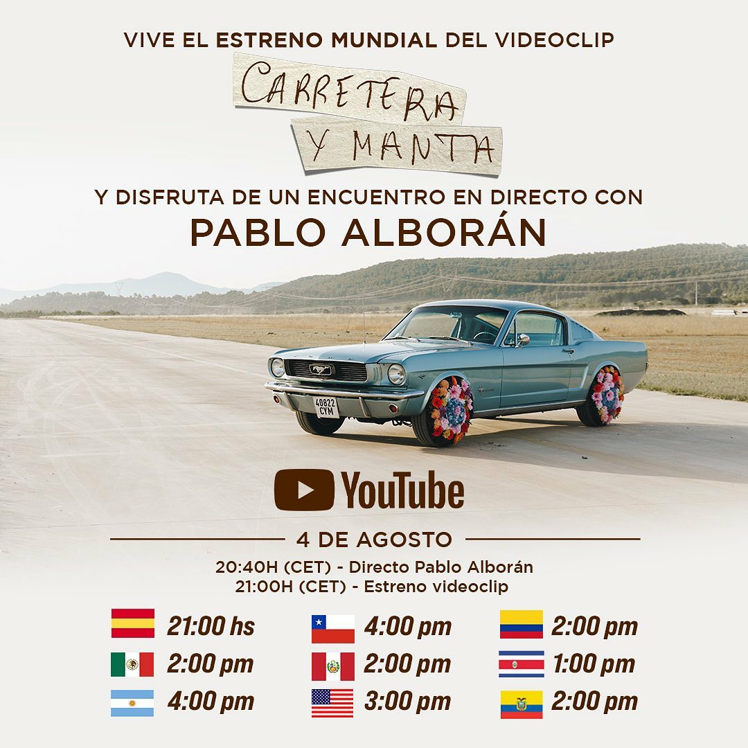 warnermusicmex's tweet photo. .@pabloalboran te invita a que te conectes en @YouTube  este 4 de agosto antes de las 2 pm hora de 🇲🇽 para que vivan juntos el estreno del video oficial de su nuevo tema "Carretera y Manta". 🚙

🔔Activa aquí tus notificaciones: https://t.co/r9hXXXNVNC

#PabloAlborán https://t.co/OBpGQE8L3d