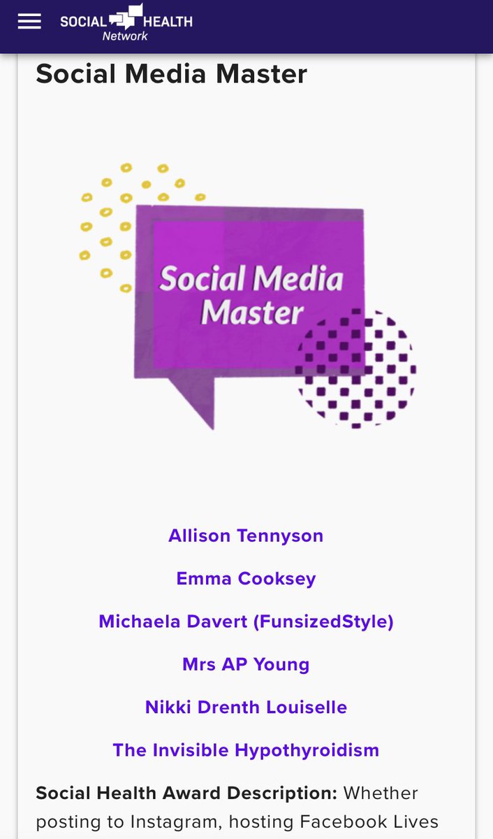 What a gift it is to be among such incredible patient leaders as a finalist for this years’ #SocialHealthAwards! 

I’m so humbled to be reminded what an impact my trials have on my amazing community that’s been cultivated. I cannot wait to see what comes on August 25! 💜🤞🏻