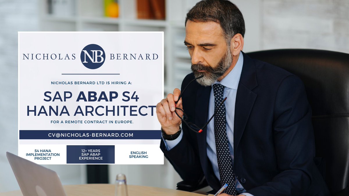 We're currently working with a client in #Europe to hire a fully remote SAP ABAP S4 HANA Architect.

If you have 12+ years of experience in #SAP #ABAP development and are looking for a new contract, contact CV@nicholas-bernard.com to apply.