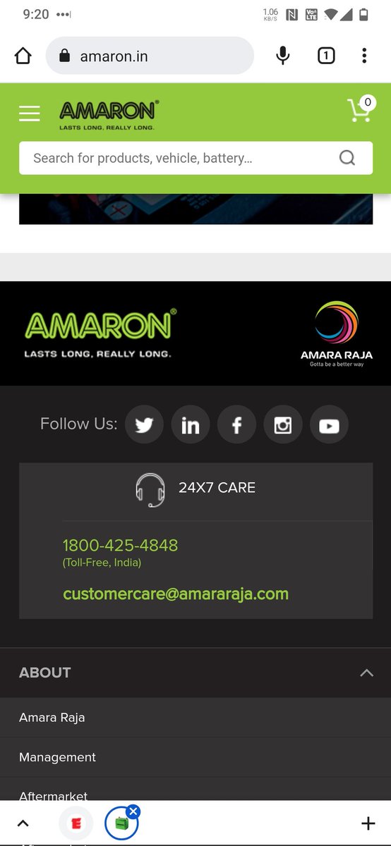 rakeshjain2000's tweet image. Dear @amaronofficial your official website says the customer care call centre works 24x7 .. however if one call the number, it says it&apos;s 9 am to 9 pm!!

amaron.in