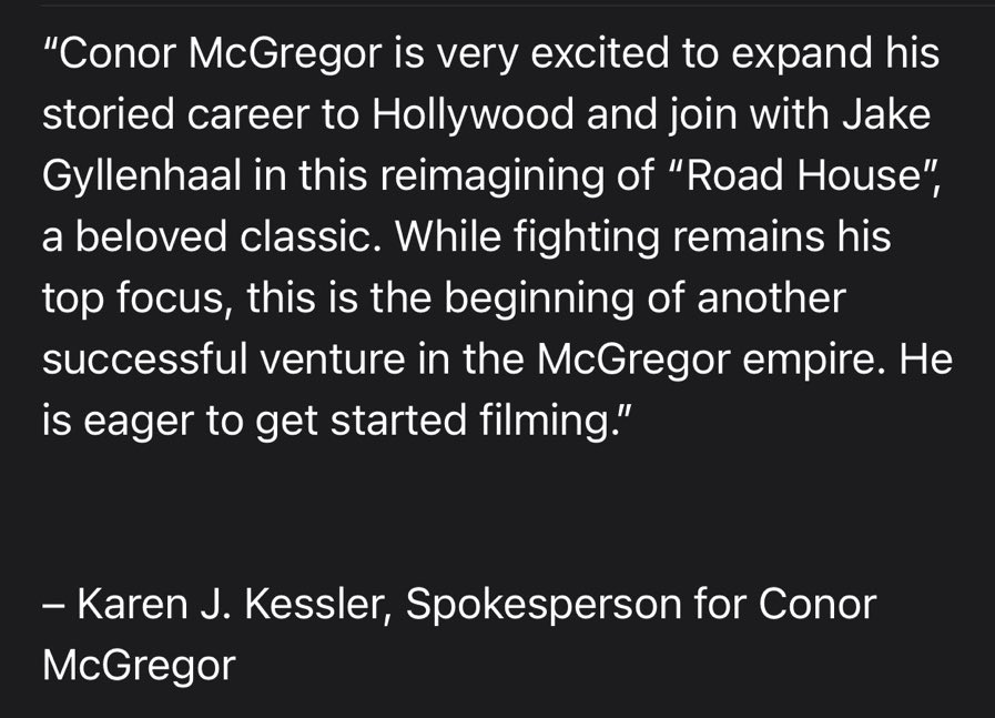 SpinninBackfist's tweet photo. Conor is now acting. Makes sense https://t.co/O6T1mZppVa