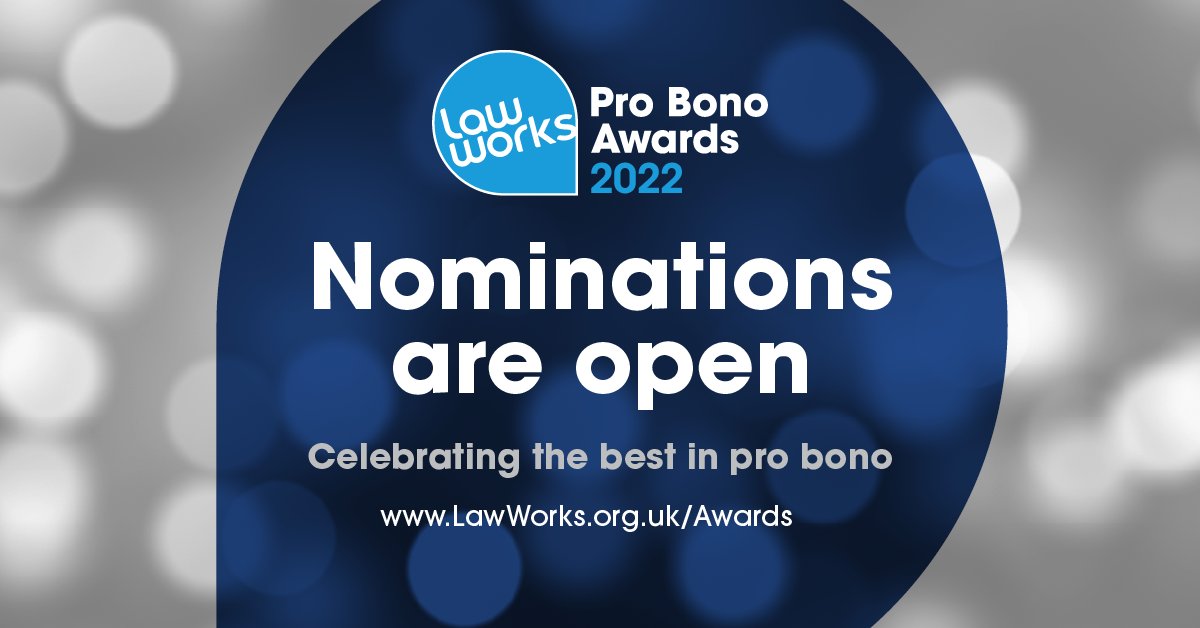 Law_Works's tweet photo. 🖋️Nominations are open for the LawWorks Pro Bono Awards 2022 

🏆 The awards sponsored by @LexisNexisUK celebrate legal pro bono undertaken by organisations &amp; individuals

🔎Find about all award categories &amp; how to nominate: 
➡️ https://t.co/4YtPSehbxG

#WeDoProBono https://t.co/N2AaRREzz1
