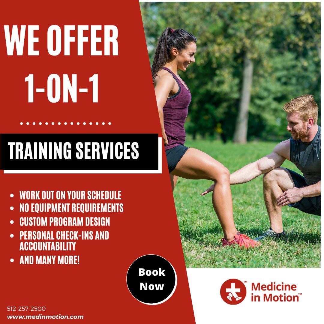 MedinMotion's tweet photo. Have you wanted to get in shape and feel better? Do you have a busy schedule, or are you just looking for motivation and support? Take advantage of Medicine in Motion 1ON 1 Training Services. #personaltraining #Training #Services #workouts #1on1 #medinmotion #Austin #Texas https://t.co/hD6xkSXvx5