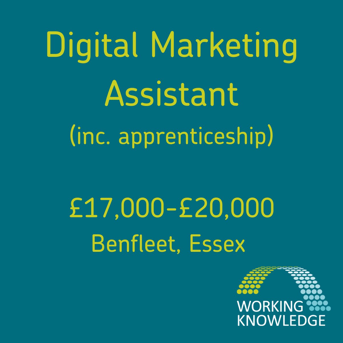 Working_Know's tweet photo. BRAND NEW OPPORTUNITY for someone to fast-track their digital marketing career via an apprenticeship. The right candidate will have the opportunity to grow with the business, be creative and take on the digital marketing responsibilities. 

APPLY NOW! 
https://t.co/6g1P3fWIAT https://t.co/o9TyppZHCz