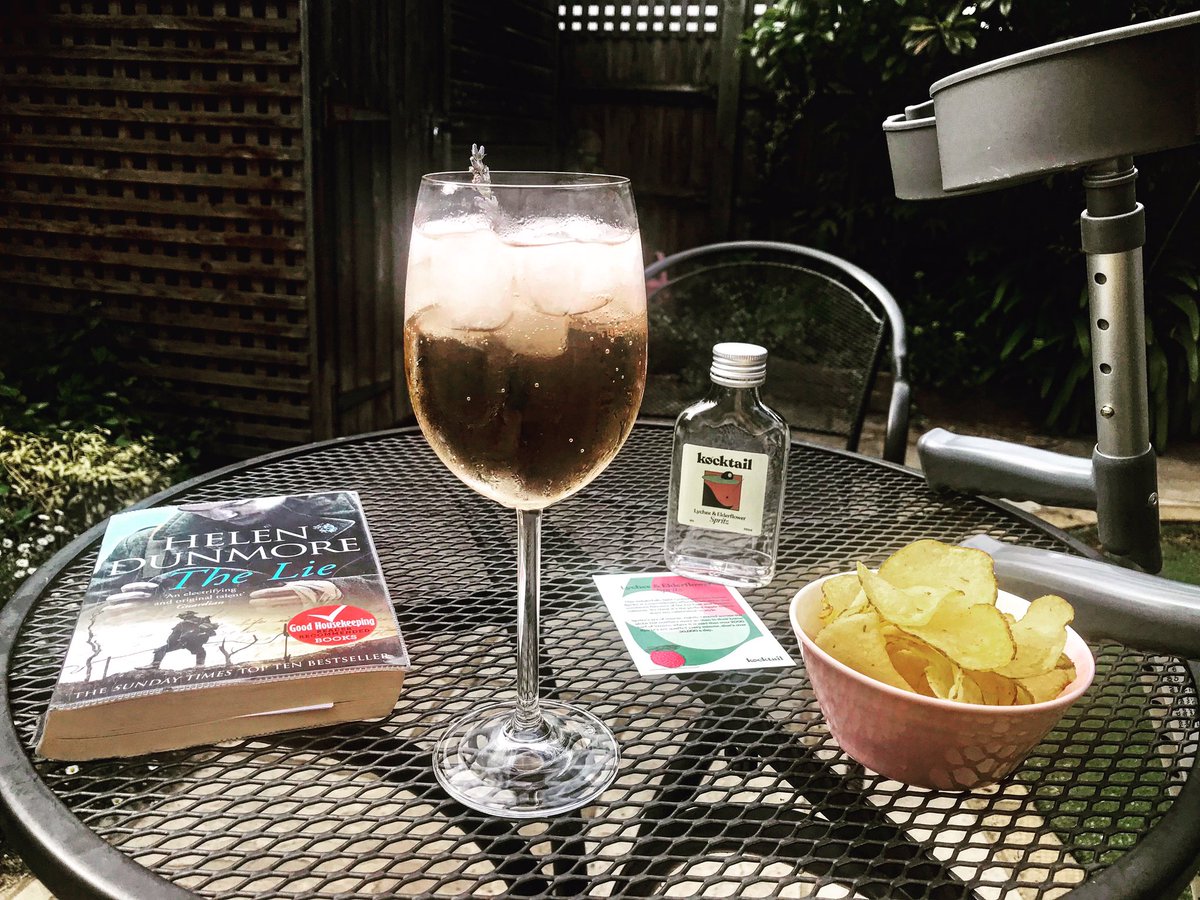simonnread's tweet photo. My first post-work garden #cocktail for almost a month is a refreshing Lychee & Elderflower Spritz made with rose wine, lychee syrup and pear & elderflower liqueur. It’s a pre-mix from #Kocktail as I’m not mobile enough to make one myself. It’s light and delicious. Pip pip! https://t.co/yNZixziYqm