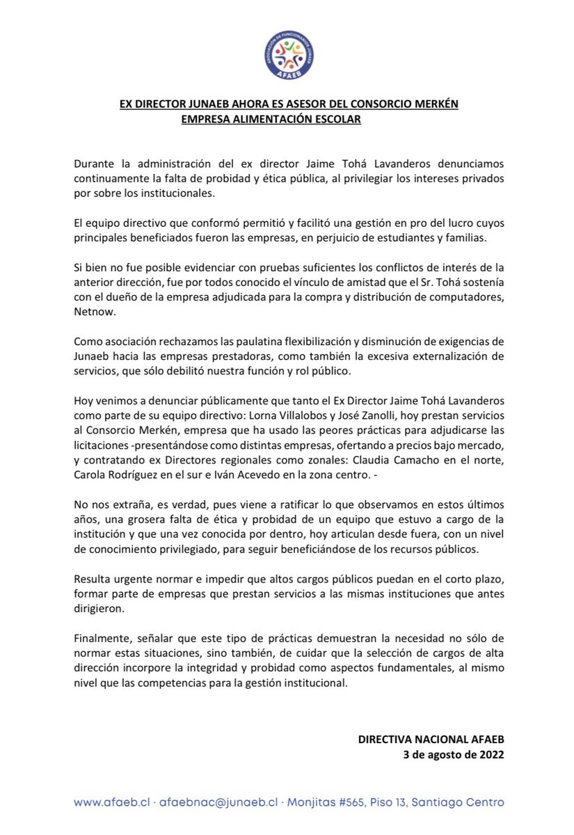 AFAEB #JunaebNoSeVende tweet media