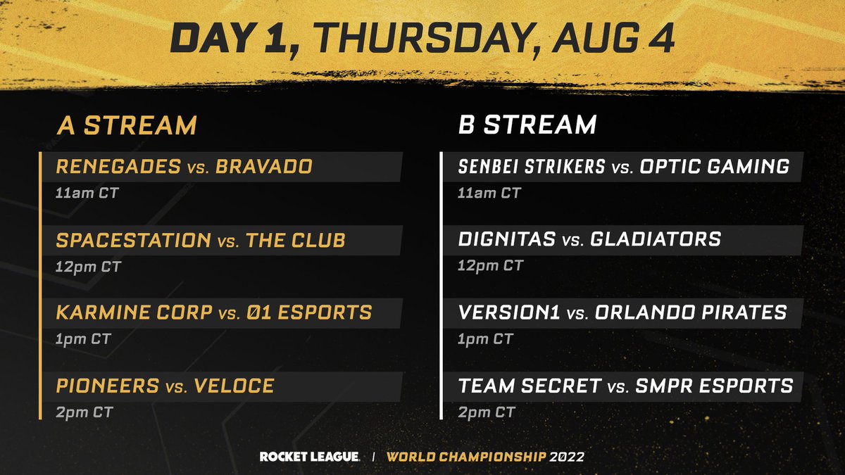 RLEsports's tweet photo. The Day 1 schedule of the Rocket League World Championship is officially here 🔥

Are you ready? 👀 #RLCS https://t.co/nh6U5zN6Zf