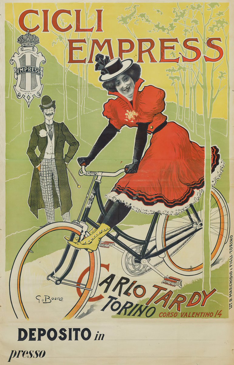 La diversión extra que estás teniendo cada día es la auténtica ventaja del viajero en bicicleta. Art: ‘Cicli Empress’ 1900, por Giuseppe Boano. 🚲🚲👏🏽