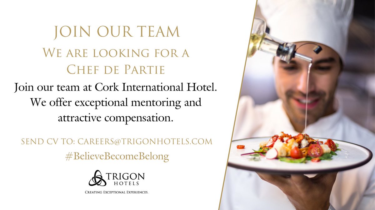 TrigonHotels's tweet photo. Would you like to work with our progressive and innovative team?
See the full job role and apply online here: https://t.co/vycj9ApEcw
#ChefsIreland #CulinaryArts #ChefDePartie #CorkCity https://t.co/xFDCUCRbDo
