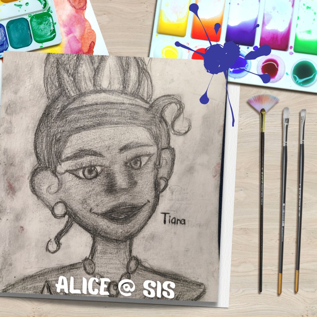 summitsharksESD's tweet photo. Alice, an Etiwanda student that attends Summit Intermediate, drew her version of Tiana.  Wow...beautiful! https://t.co/GrNXnZ8JsG