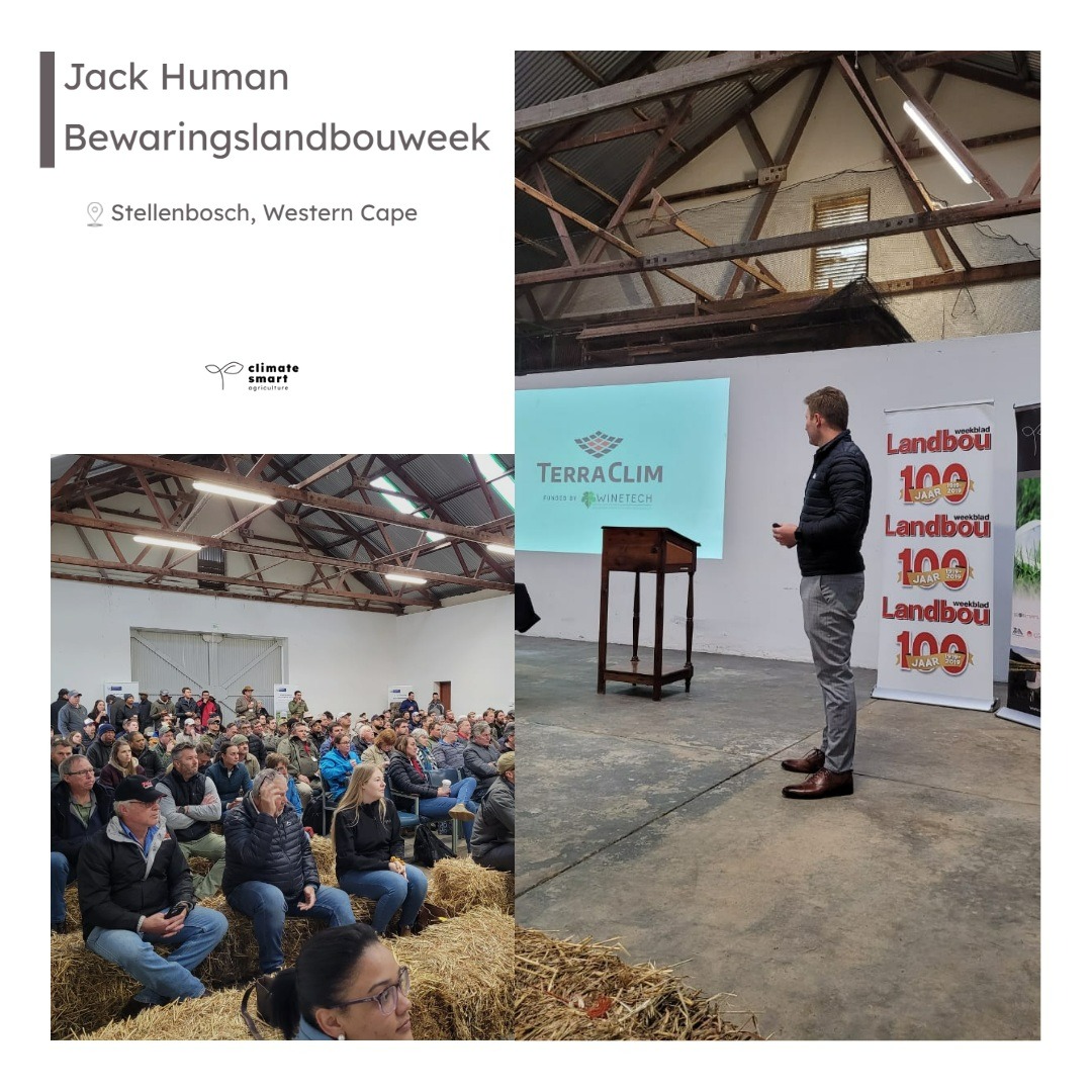 ClimateSmartAgr's tweet photo. We attended the 10th Jack Human Bewaringslandbouweek in Stellenbosch. Among the international speakers and local experts, Marc Dukes also presented on TerraClim and Climate Smart Agriculture in the Western Cape. 

#climatemsartagriculture #westerncape #bewaringslandbou https://t.co/WbXCRFixqB