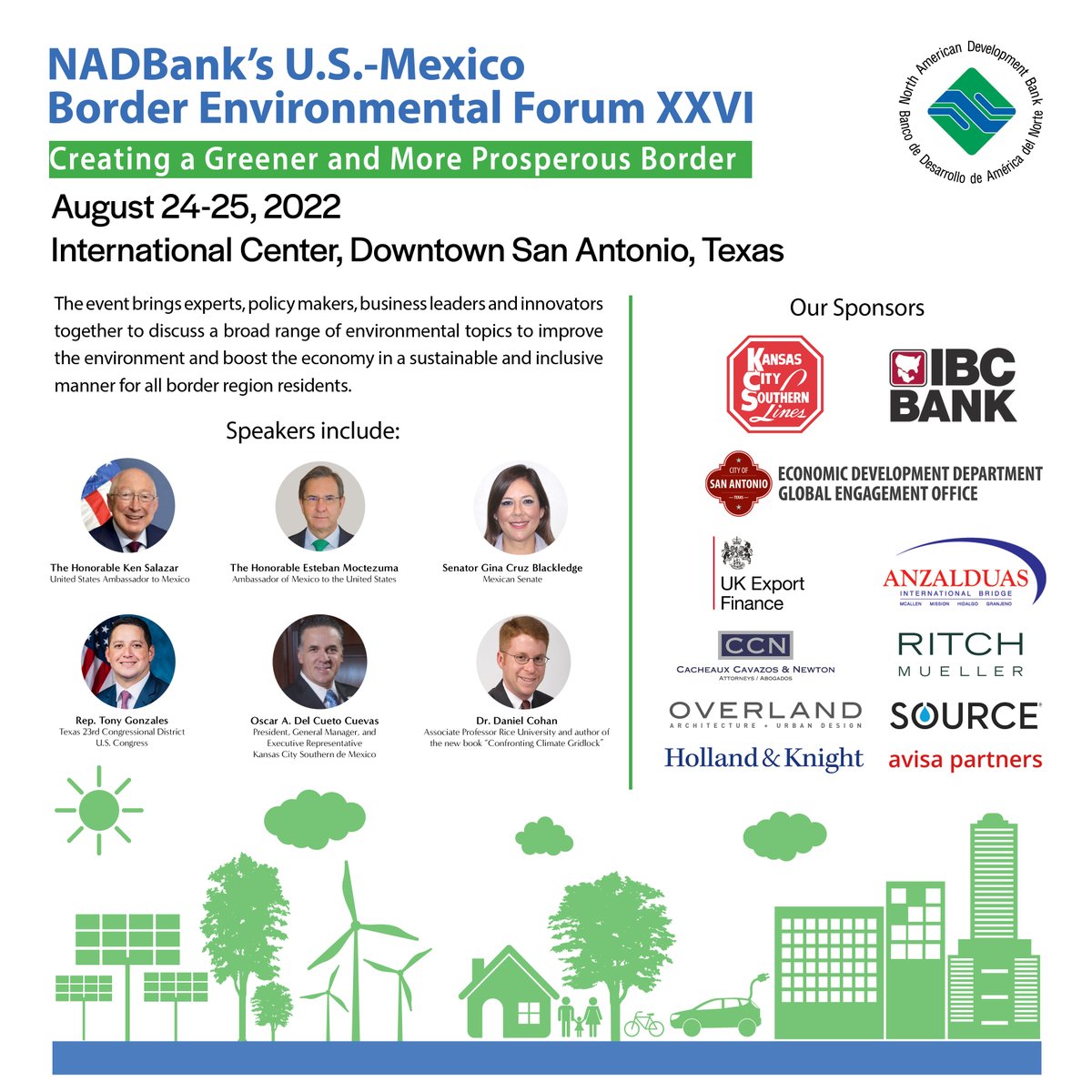NADB_BDAN's tweet photo. Don’t miss the opportunity to build cross-border relationships across interesting investment trends. Register today https://t.co/SMiJtWzPtS
We thank our sponsors #KansasCitySouthernLine #avisapartners @COSAGOV #EconomicDevDept https://t.co/T3pTsBziCY