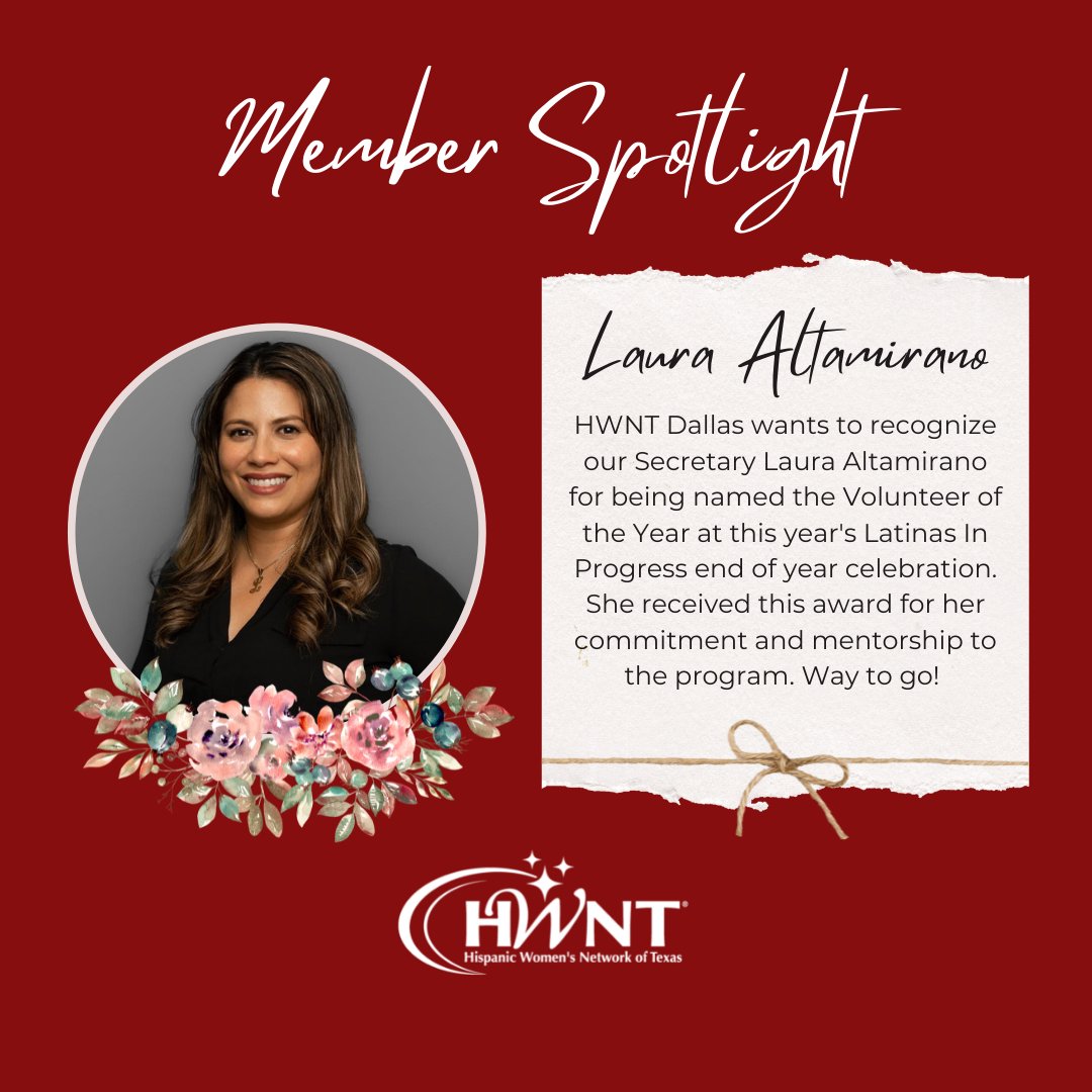 HWNTdallas's tweet photo. We are proud of our members and would like to recognize them for going above and beyond for our community! Felicidades Laura, we are lucky to have you!
#HWNTDallas #HWNT https://t.co/jPzke05oz4