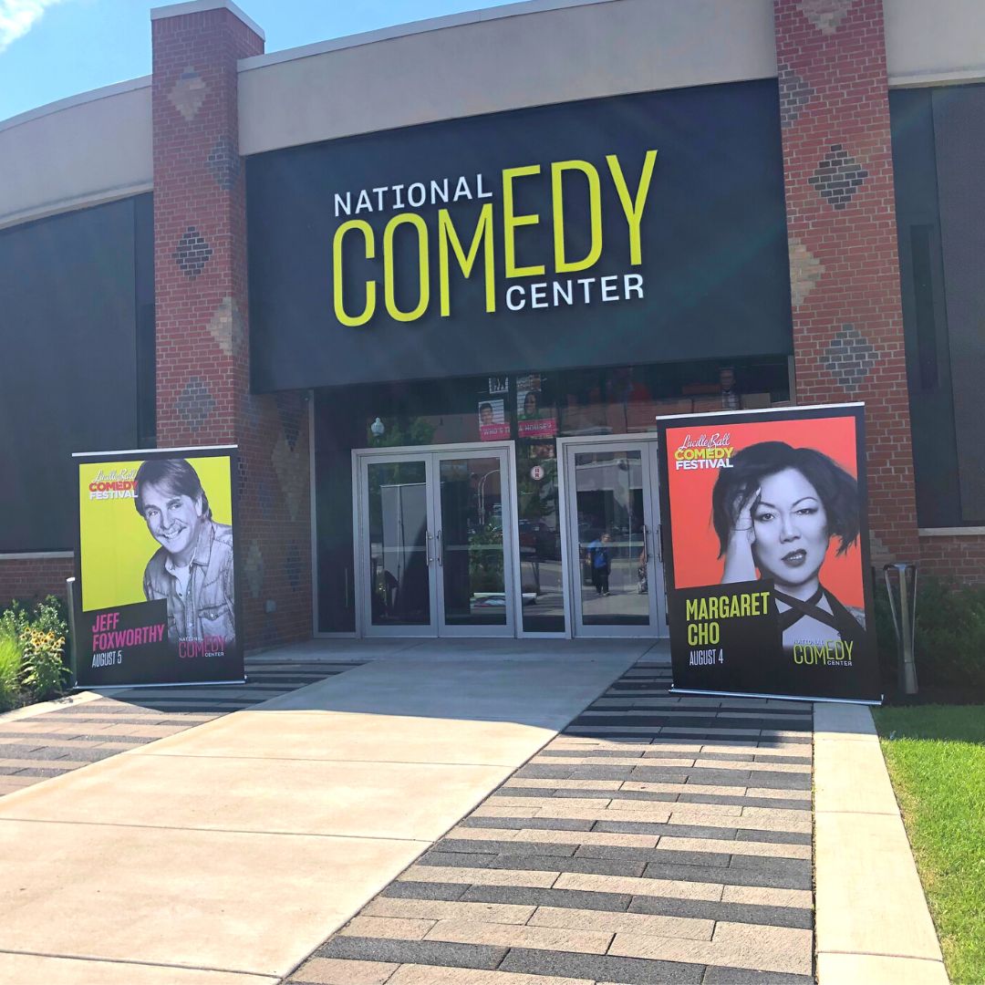 NtlComedyCenter's tweet photo. 30th #lucycomedyfest starts today! Join us at #standupshowcase tonight 7PM at @RegLenna then FREE showings of classic "I Love Lucy" episodes on our giant screens 8:30PM. Be sure to take a photo with the 2D versions of @foxoutdoors & @margaretcho stationed out front when you c... https://t.co/l2SNIobYFk