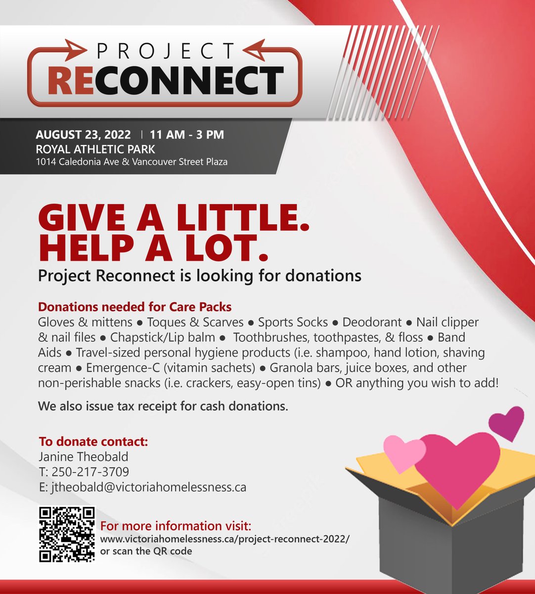 HomeForHope's tweet photo. No matter how big or small, your generosity will surely make a HUGE IMPACT💟
To donate, please contact Janine Theobald at 250-217-3709 / jtheobald@victoriahomelessness.ca.
We accept all kinds of donation (cash and/or in-kind)💝😊
#ProjectReconnect
#yyj https://t.co/J2bhnwqLBo